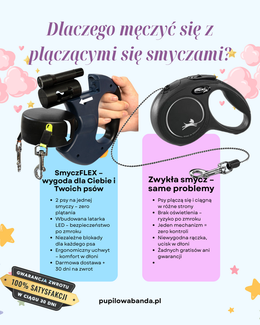 SmyczFLEX PRO 3-w-1 — podwójna smycz + LED + dyspenser