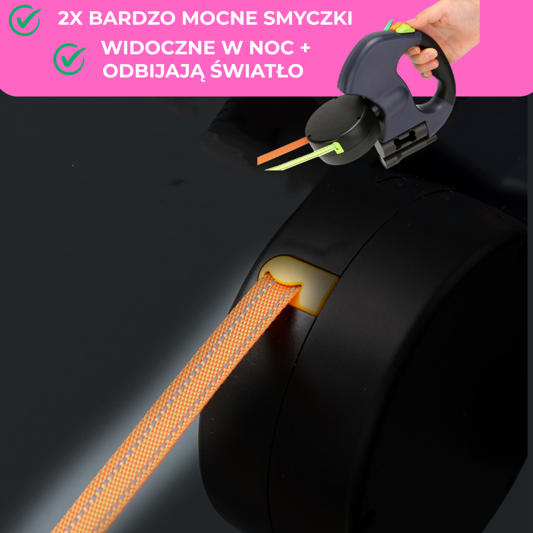 SmyczFLEX PRO 3-w-1 — podwójna smycz + LED + dyspenser