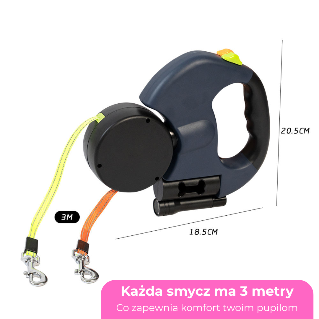 SmyczFLEX PRO 3-w-1 — podwójna smycz + LED + dyspenser