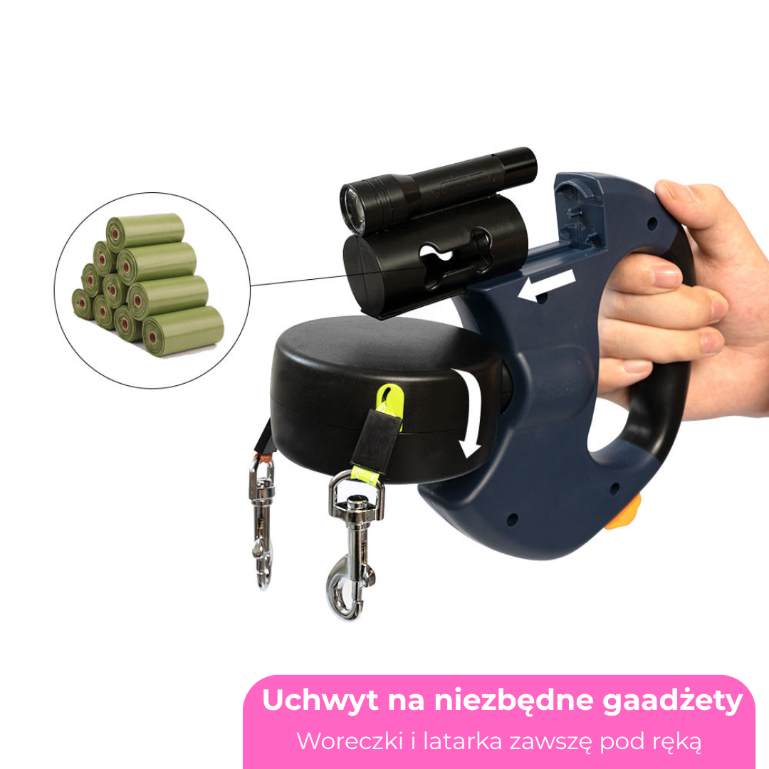 SmyczFLEX PRO 3-w-1 — podwójna smycz + LED + dyspenser