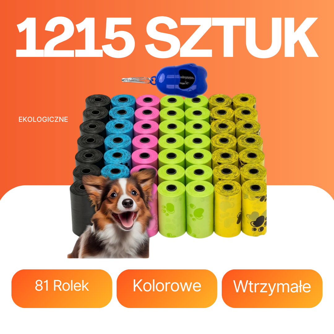 Worki / woreczki na psie odchody – 1215 sztuk (81 rolek) MIX kolorów – zapas na 20 miesięcy